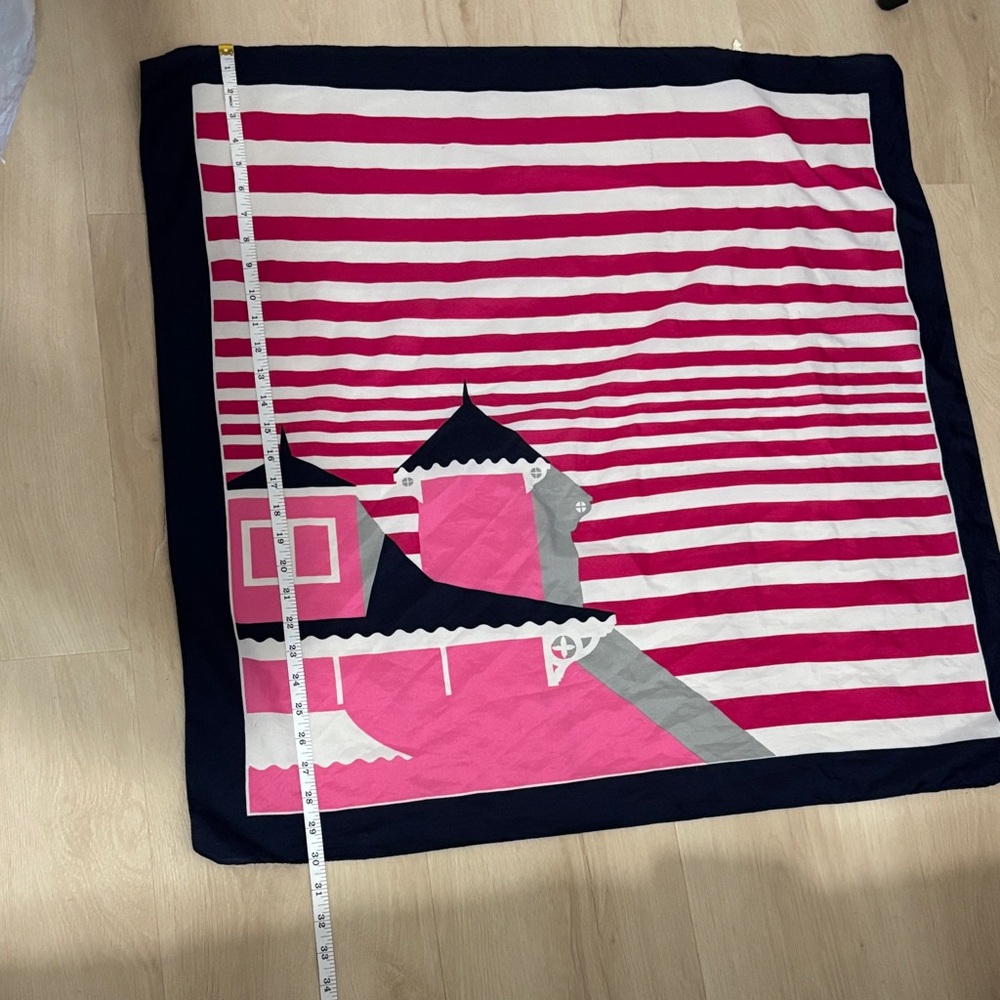 Geometric Pink, White Striped Scarf Castle Design navy  details chic luxury
